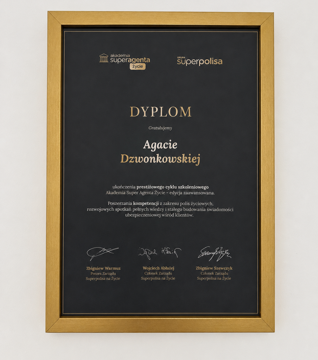 Dyplom Akademii Superagenta dla Agaty Dzwonkowskiej